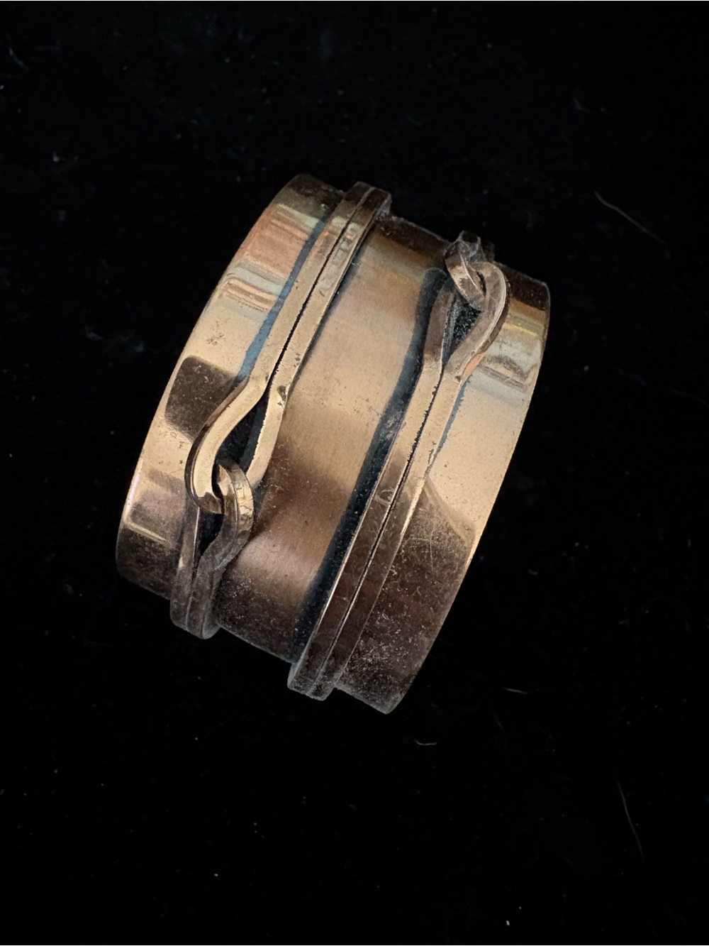 Wide Metallic Statement Ring in Warm Gold Tone